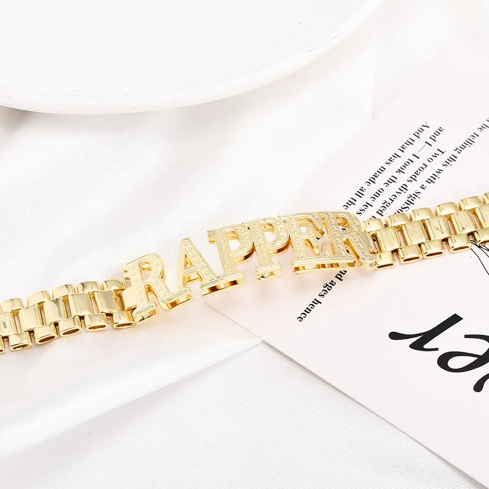 12mm Watch Band Chain Double Layer Personalized Custom Gold Plated Name Bracelet