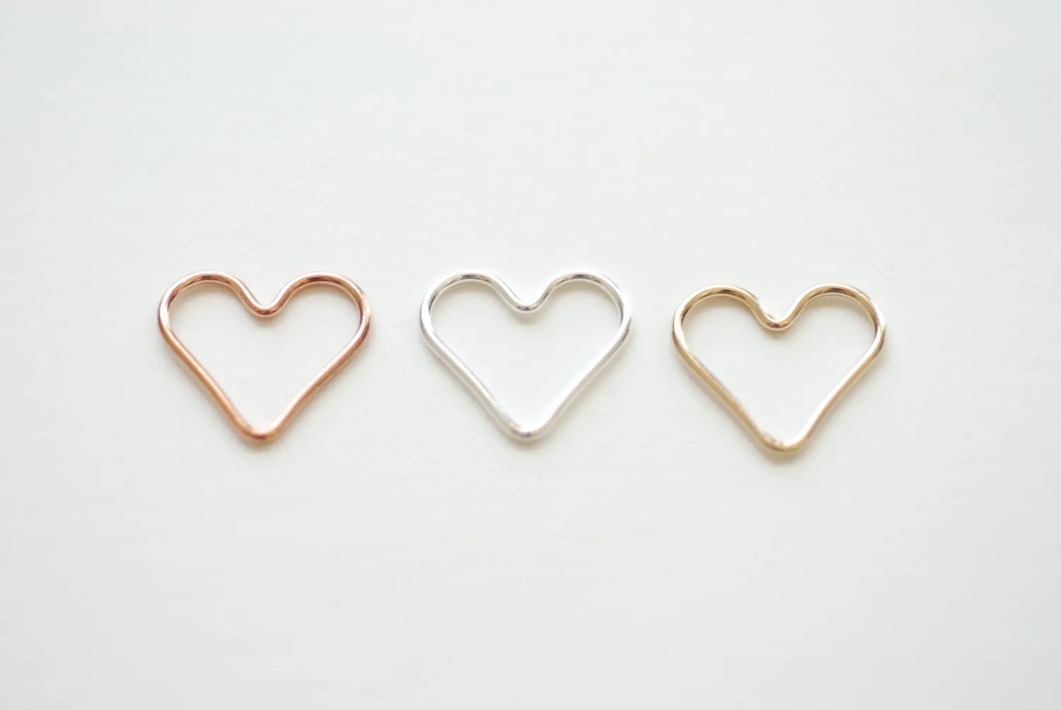 14k gold Wholesale filled, 14k rose gold filled, or sterling silver Open Heart Wire, Heart connector link spacer, Heart Jump Rings, 18 gauge wire,E124