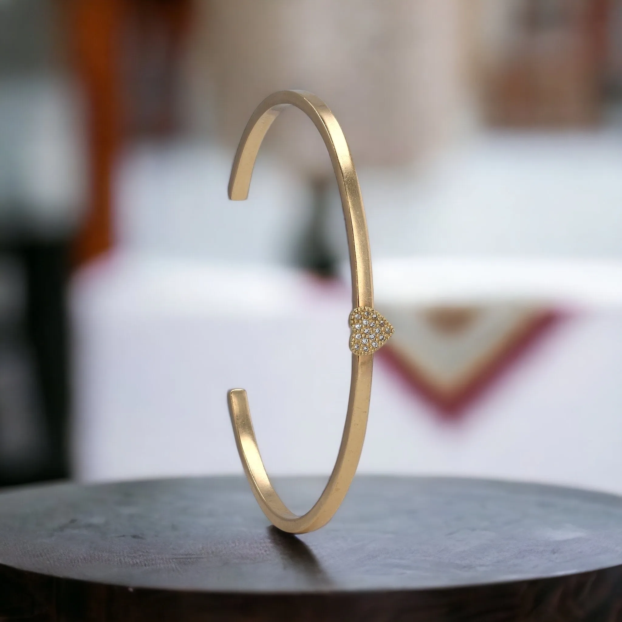 14k Yellow solid diamond heart bangle