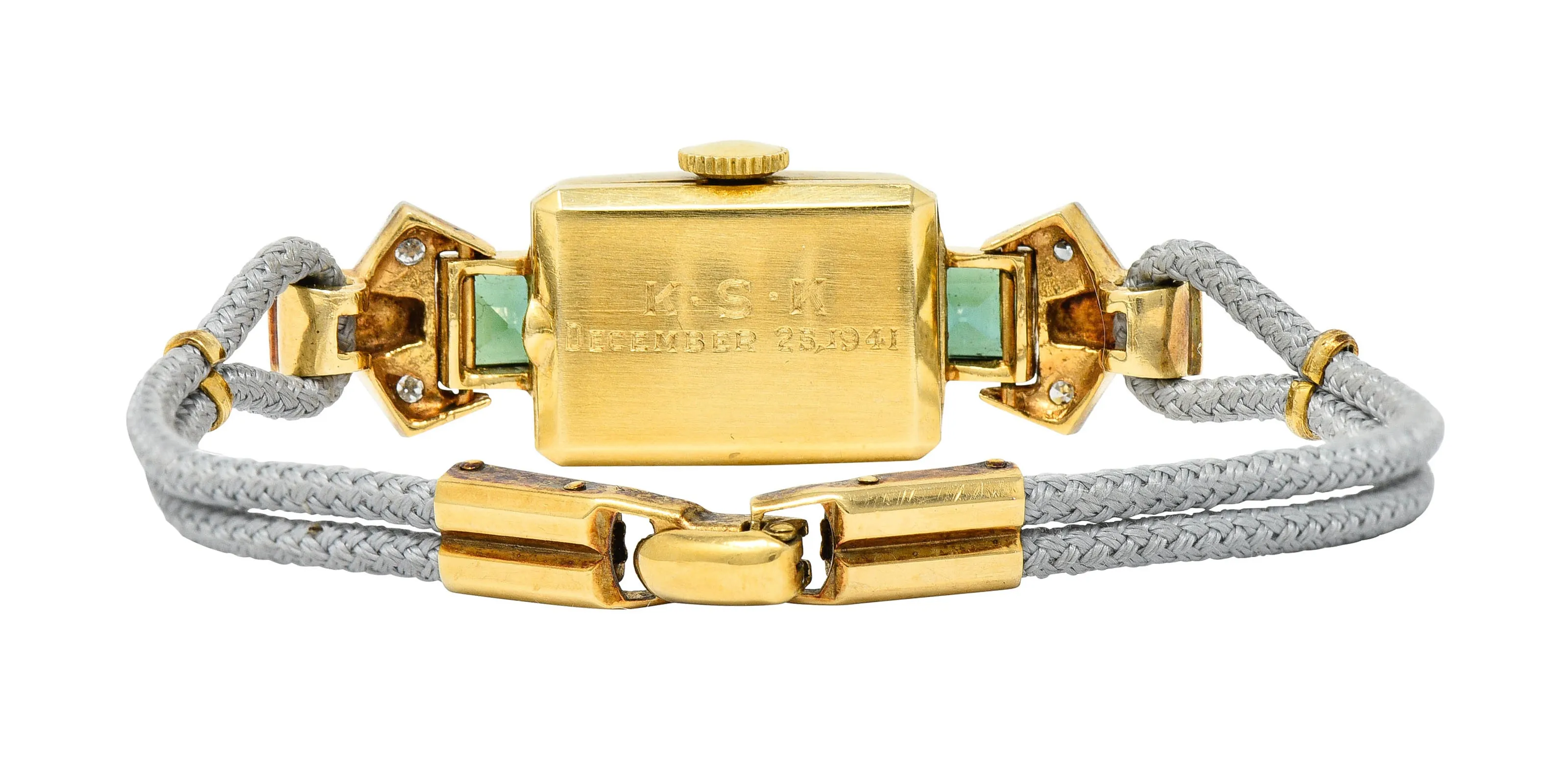 1941 Tiffany & Co. Green Tourmaline Diamond Platinum-Topped 14 Karat Gold Watch Bracelet