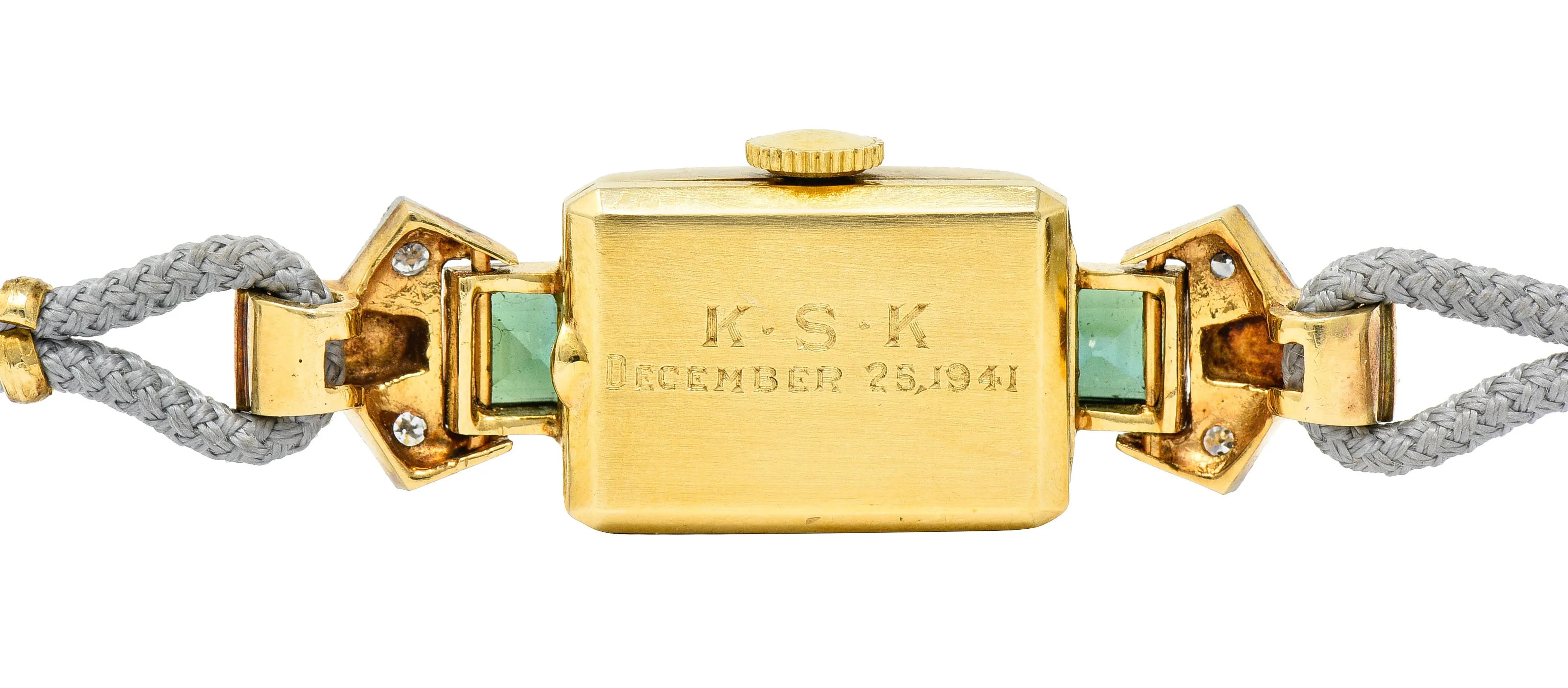 1941 Tiffany & Co. Green Tourmaline Diamond Platinum-Topped 14 Karat Gold Watch Bracelet