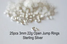 25 pcs Sterling Silver 3mm Open Jump Rings- 22 gauge, Wholesale Sterling Silver Findings