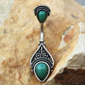 316L Stainless Steel Green Victorian Design Navel Ring