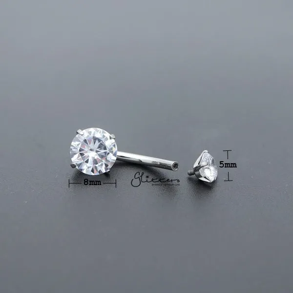 316L Surgical Steel Internally Threaded Prong Set Cubic Zirconia Belly Button Rings