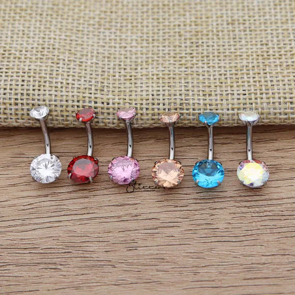 316L Surgical Steel Internally Threaded Prong Set Cubic Zirconia Belly Button Rings