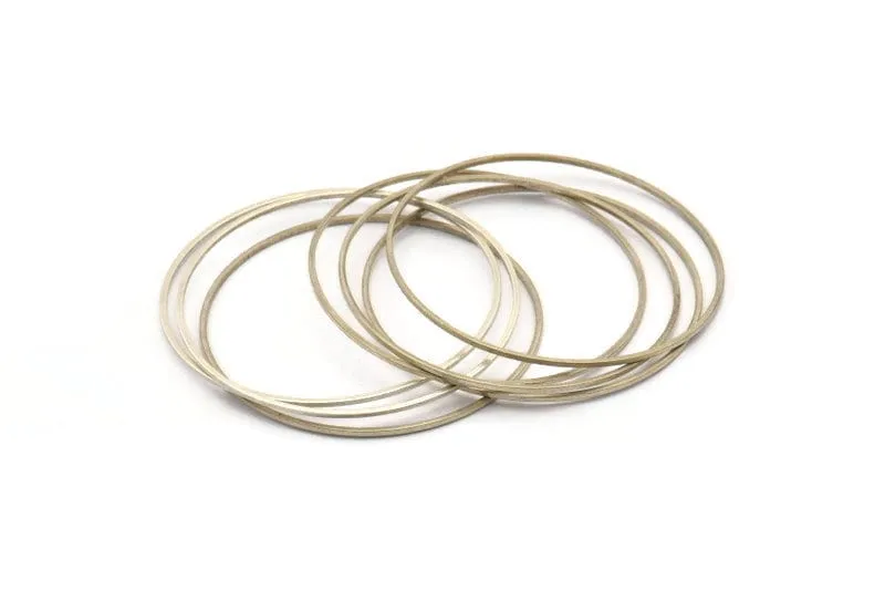 50mm Silver Rings - 12 Antique Silver Brass Circle Connectors (50x1x1mm) BS 1083 H0018