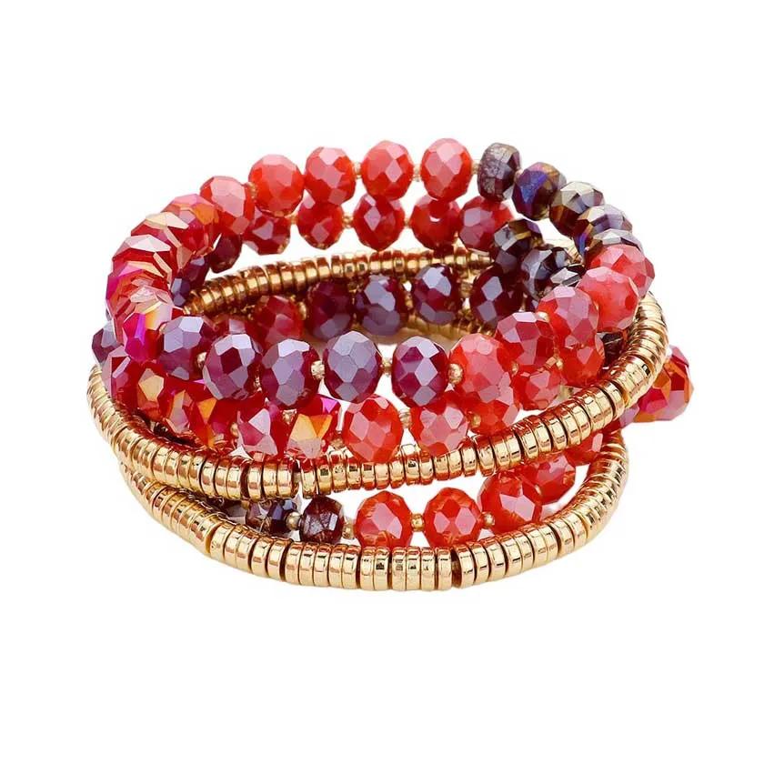 5PCS Faceted Heishi Beaded Multi Layered Stretch Bracelets