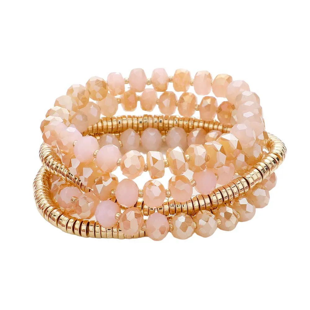 5PCS Faceted Heishi Beaded Multi Layered Stretch Bracelets