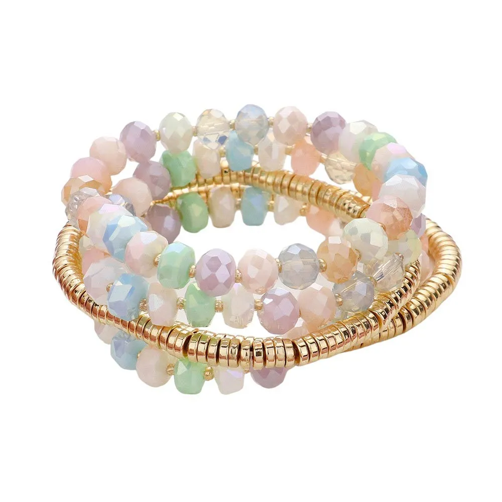 5PCS Faceted Heishi Beaded Multi Layered Stretch Bracelets