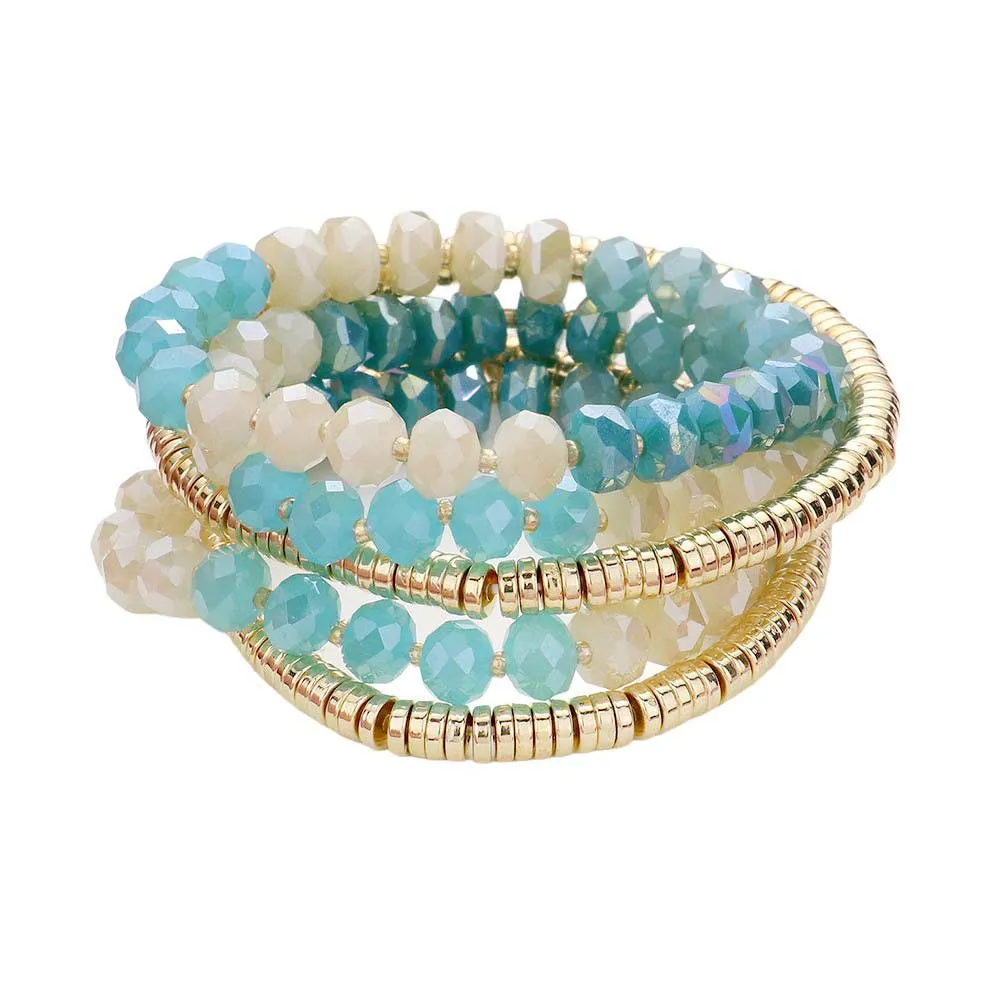 5PCS Faceted Heishi Beaded Multi Layered Stretch Bracelets