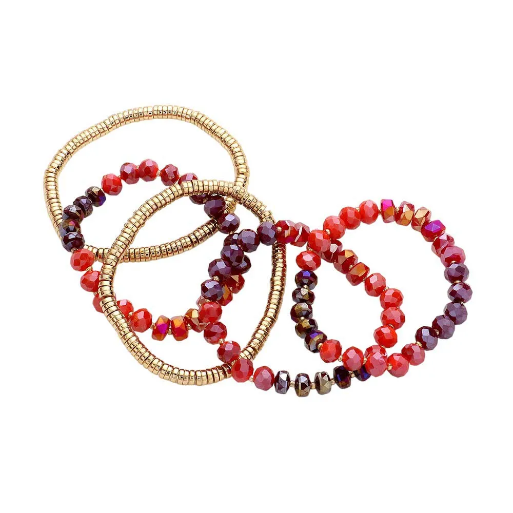 5PCS Faceted Heishi Beaded Multi Layered Stretch Bracelets