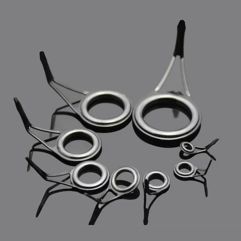 8 Pcs Ceramic Fishing Rod Guide Oval Fishing Rod Eyes Guides Line Rings Pole Repair Kit High Carbon Steel Frame JC