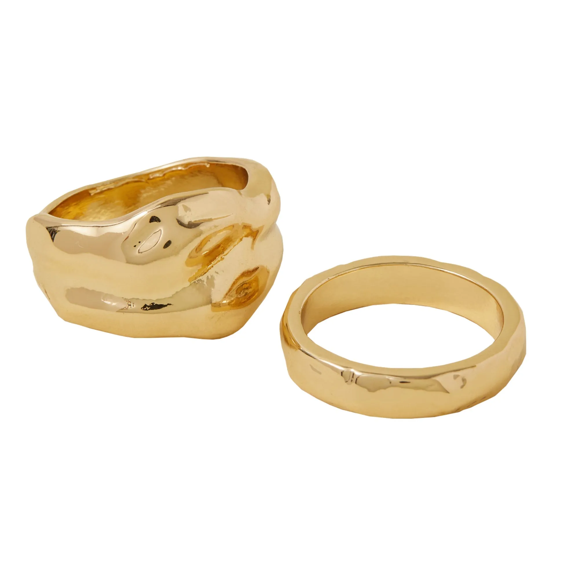 Accessorize London Women's Gold Textured Chunky Rings Pack Of 2-Small