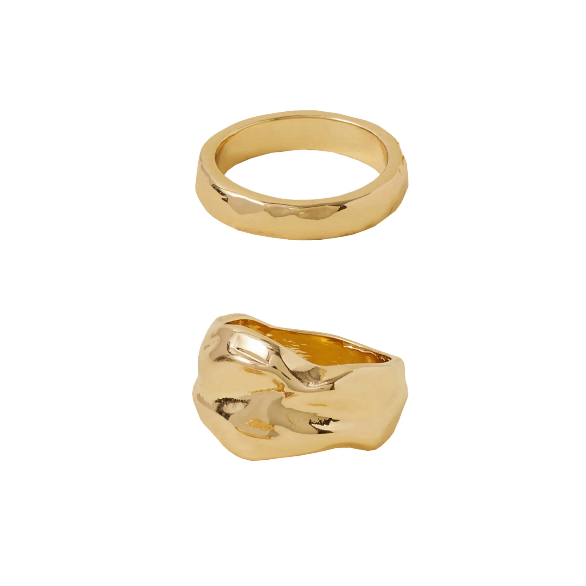 Accessorize London Women's Gold Textured Chunky Rings Pack Of 2-Small