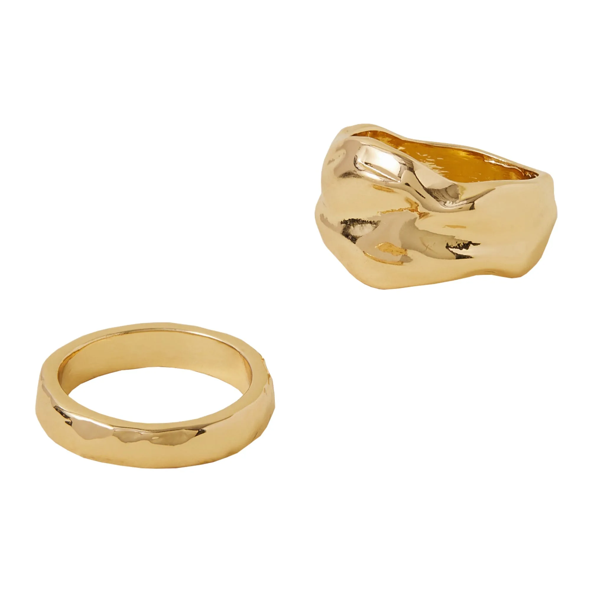 Accessorize London Women's Gold Textured Chunky Rings Pack Of 2-Small