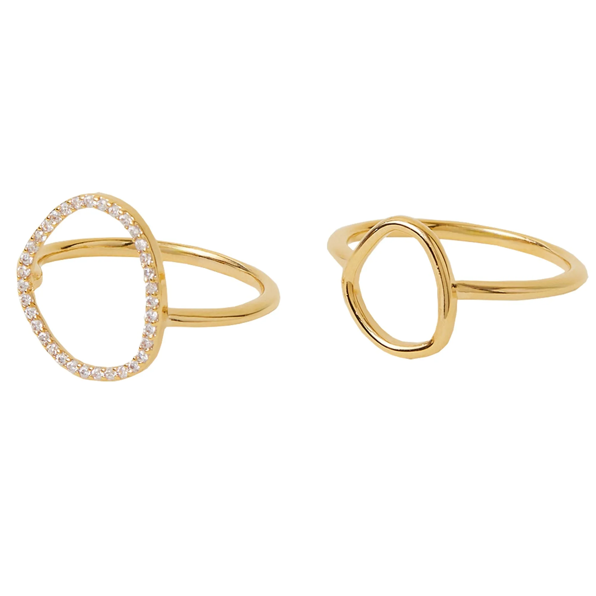 Accessorize London Women's Z Real Gold-Plated Cubic Zirconia Sparkle Pebble Rings Pack Of Two-Large