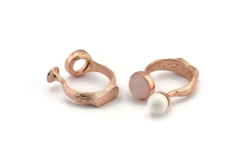 Adjustable Ring Settings, 1 Rose Gold Plated Adjustable Rings with 2 Stone Settings - Pad Size 10mm N0232 Q0246