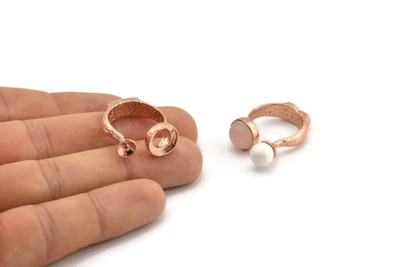 Adjustable Ring Settings, 1 Rose Gold Plated Adjustable Rings with 2 Stone Settings - Pad Size 10mm N0232 Q0246