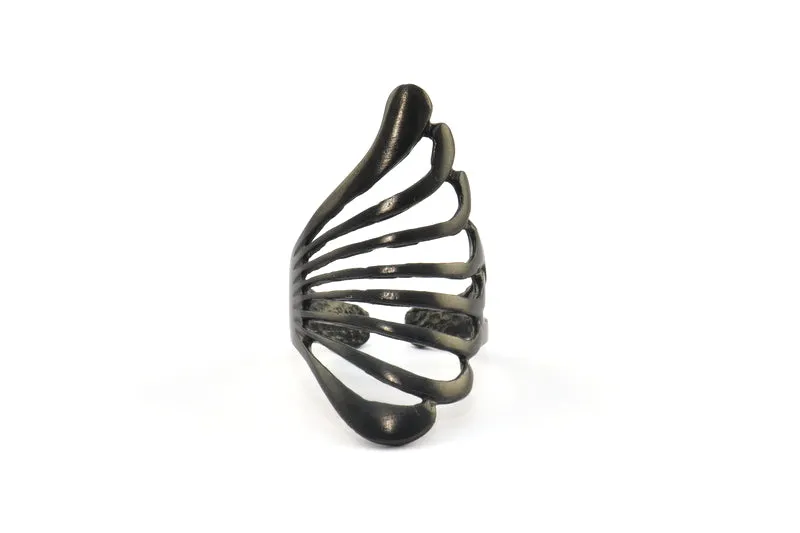 Adjustable Wing Ring, 2 Oxidized Brass Black Adjustable Wing Rings N0040 S1100