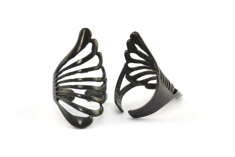 Adjustable Wing Ring, 2 Oxidized Brass Black Adjustable Wing Rings N0040 S1100