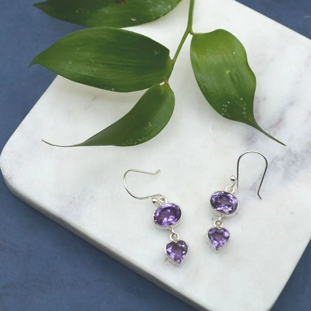 Amethyst Drop Silver Earrings