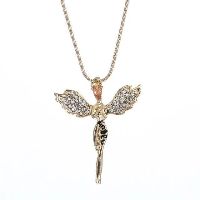 Angel Wings Pendant Necklace with Lettering Pendant