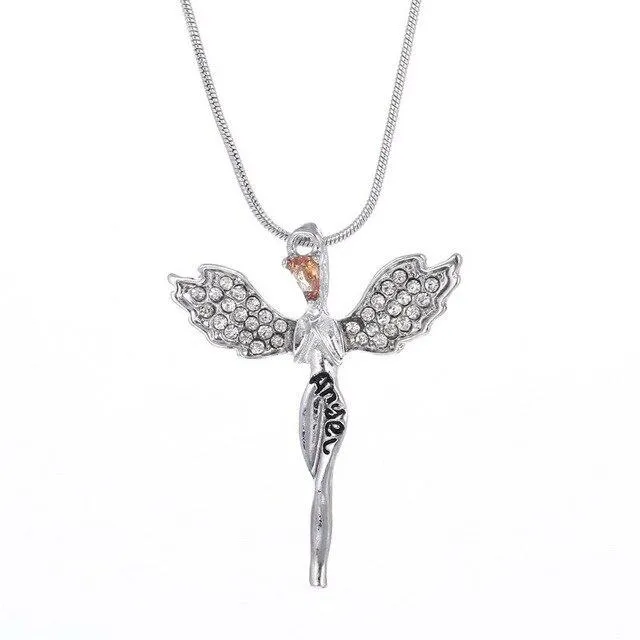 Angel Wings Pendant Necklace with Lettering Pendant