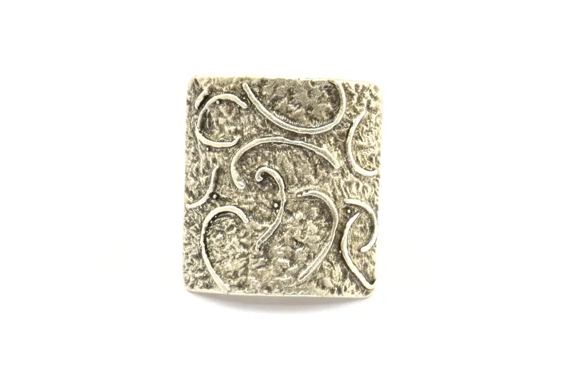 Antique Silver Ethnic Ring, 1 Antique Silver Plated Brass Textured Square Adjustable Ethnic Rings E252