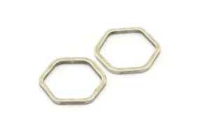 Antique Silver Hexagon, 8 Antique Silver Plated Brass Hexagonal Rings (25x2x2) D0136 H0017