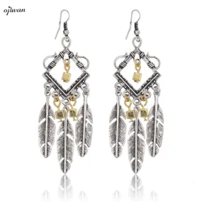 aritos Tribal Earrings Women Jewelry Gypsy Earrings Hippie Boho Chic Indian American Feather Chandelier Earrings Cowgirl