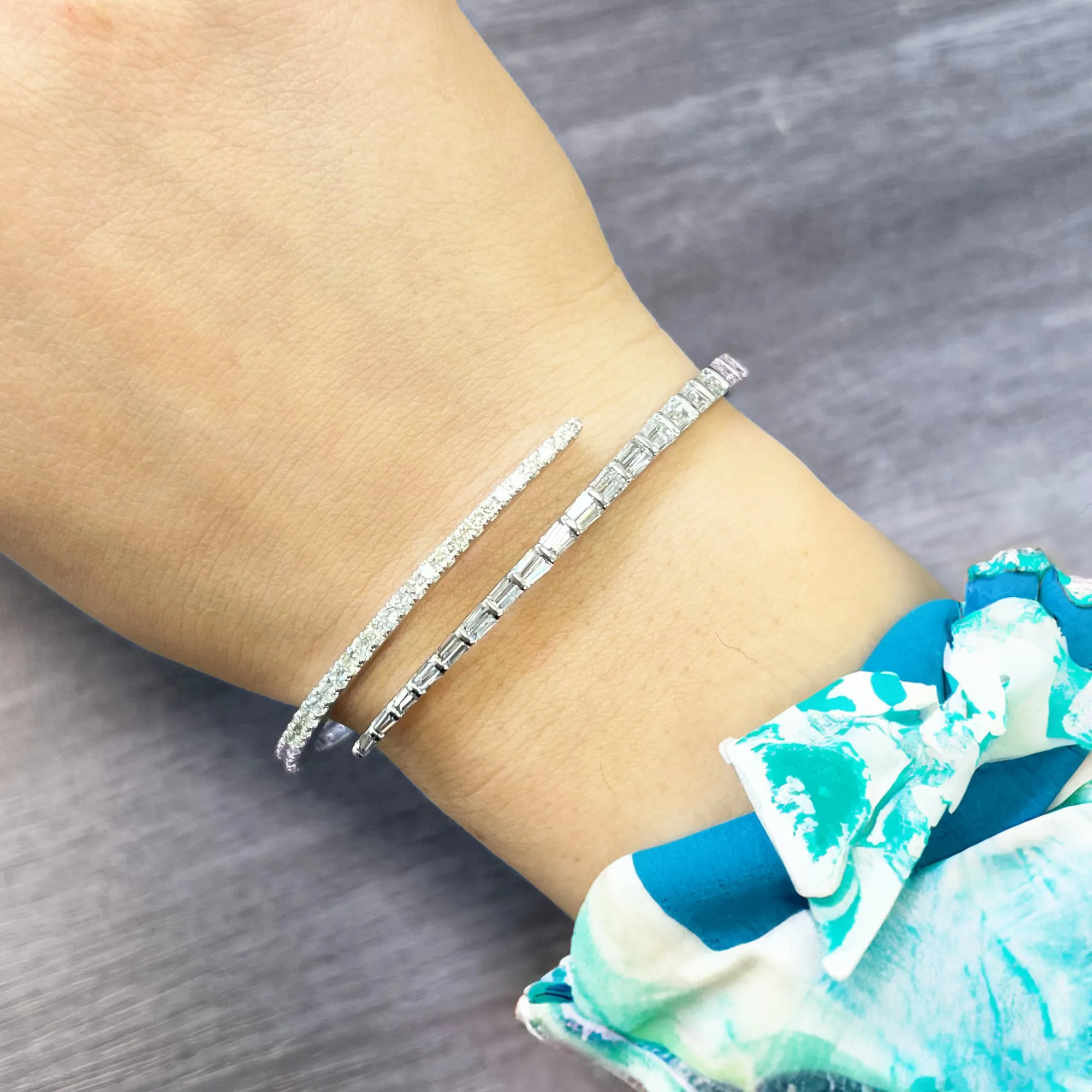 Baguette and Round Diamond Wrap Bangle