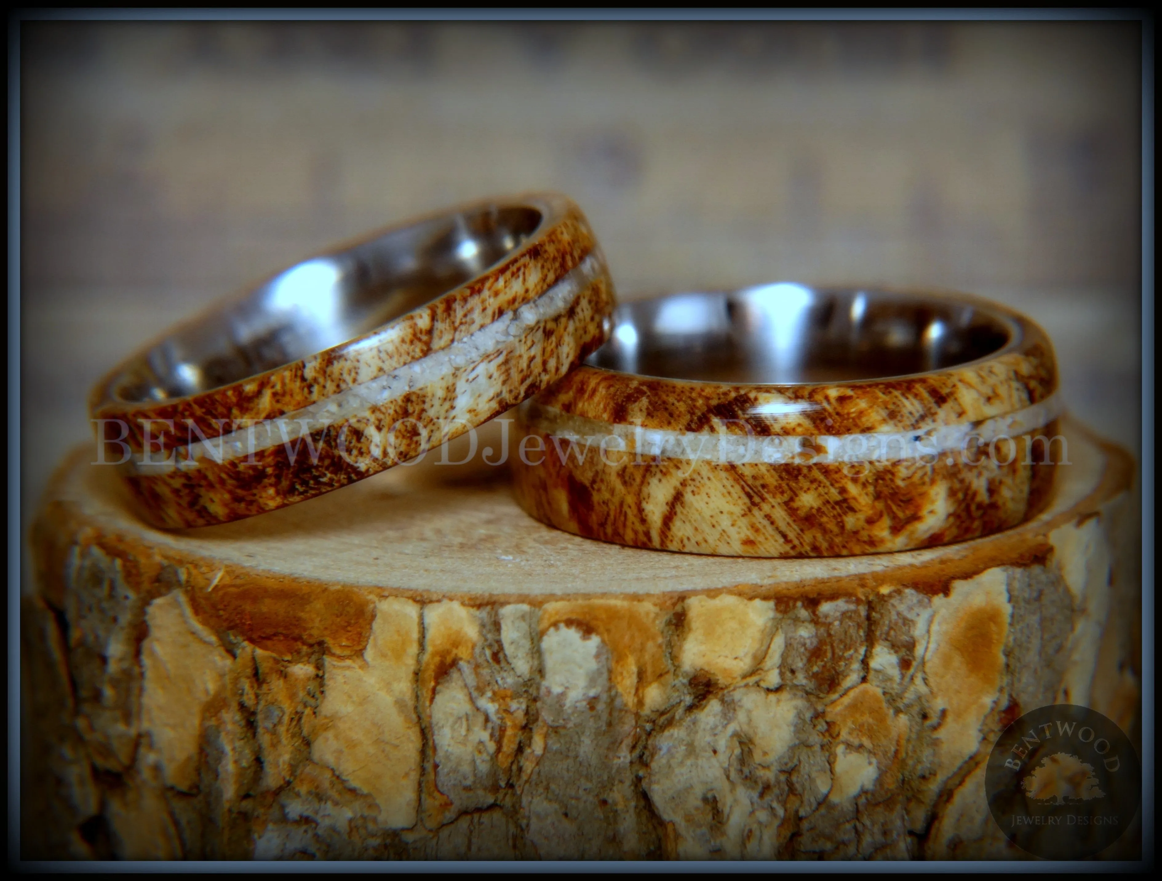 Bentwood Rings Set - Maple Burl on Surgical Steel Core with Cremation Ashes Inlay