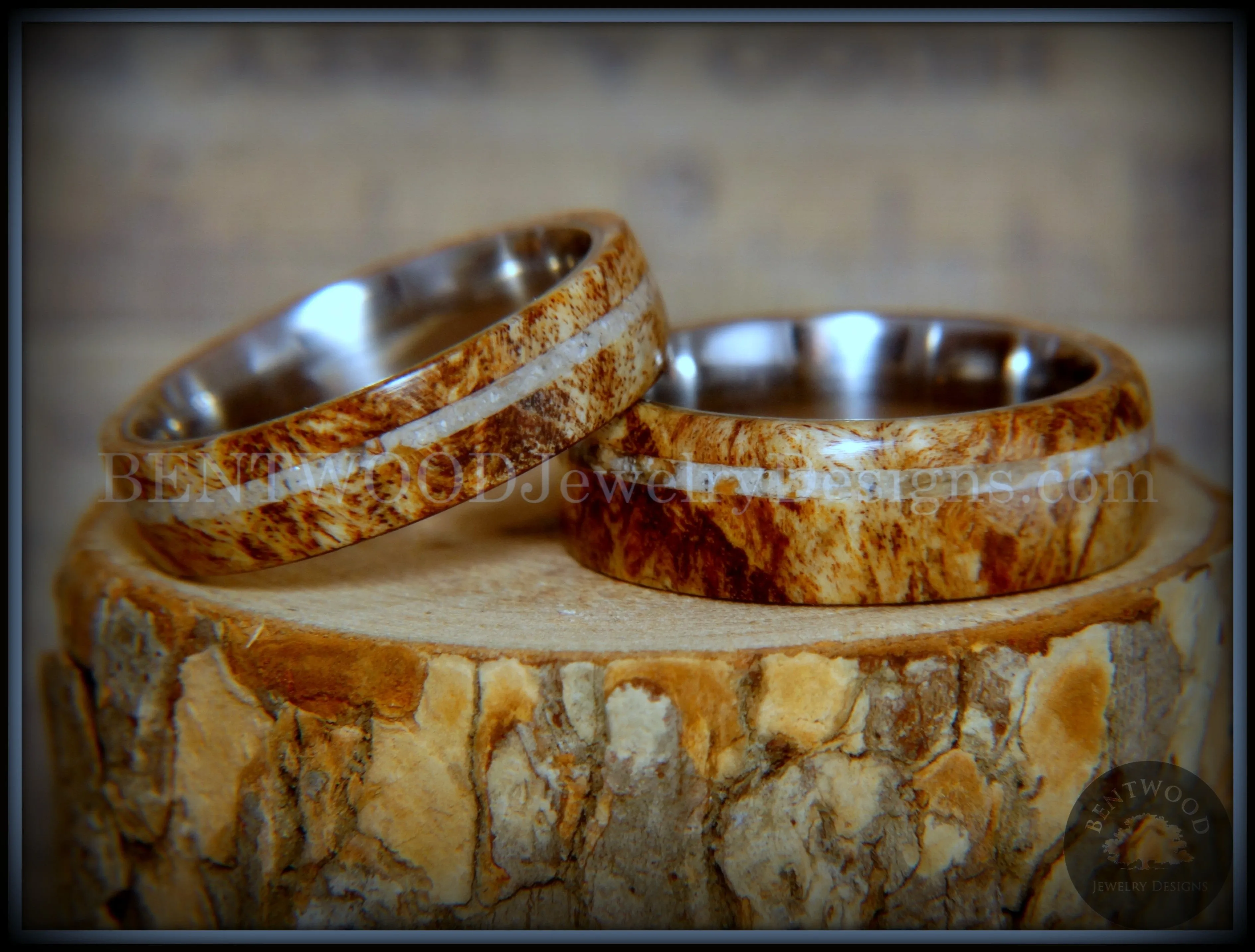 Bentwood Rings Set - Maple Burl on Surgical Steel Core with Cremation Ashes Inlay