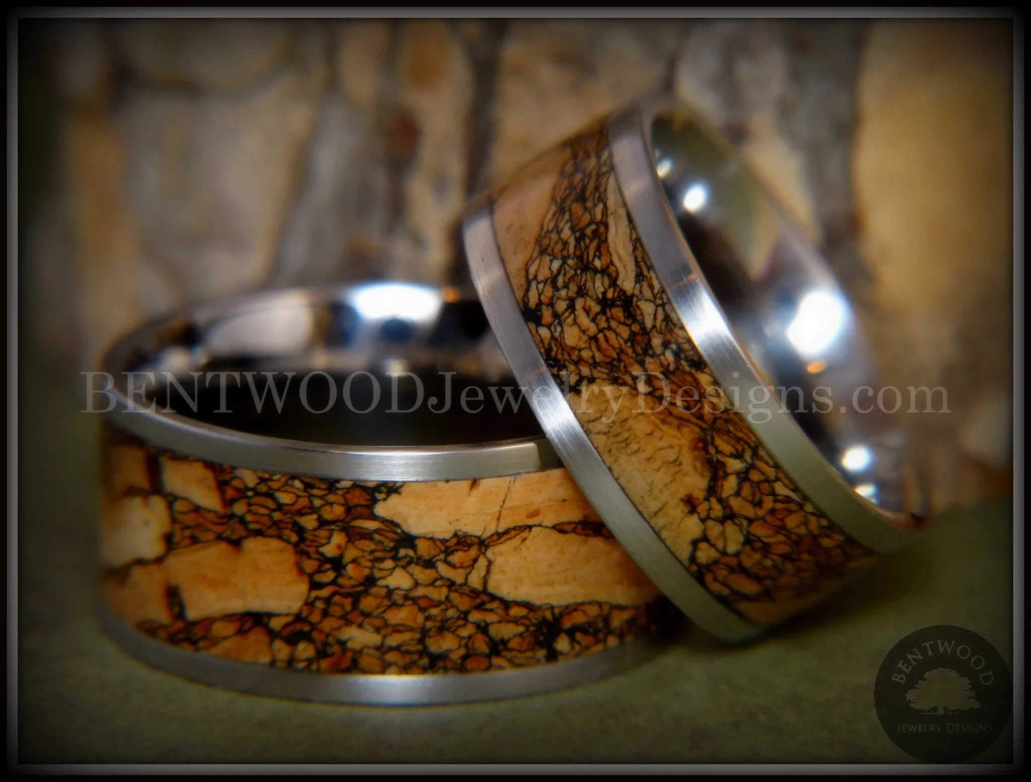 Bentwood Rings Set - Mediterranean Oak Burl on Surgical Steel Core