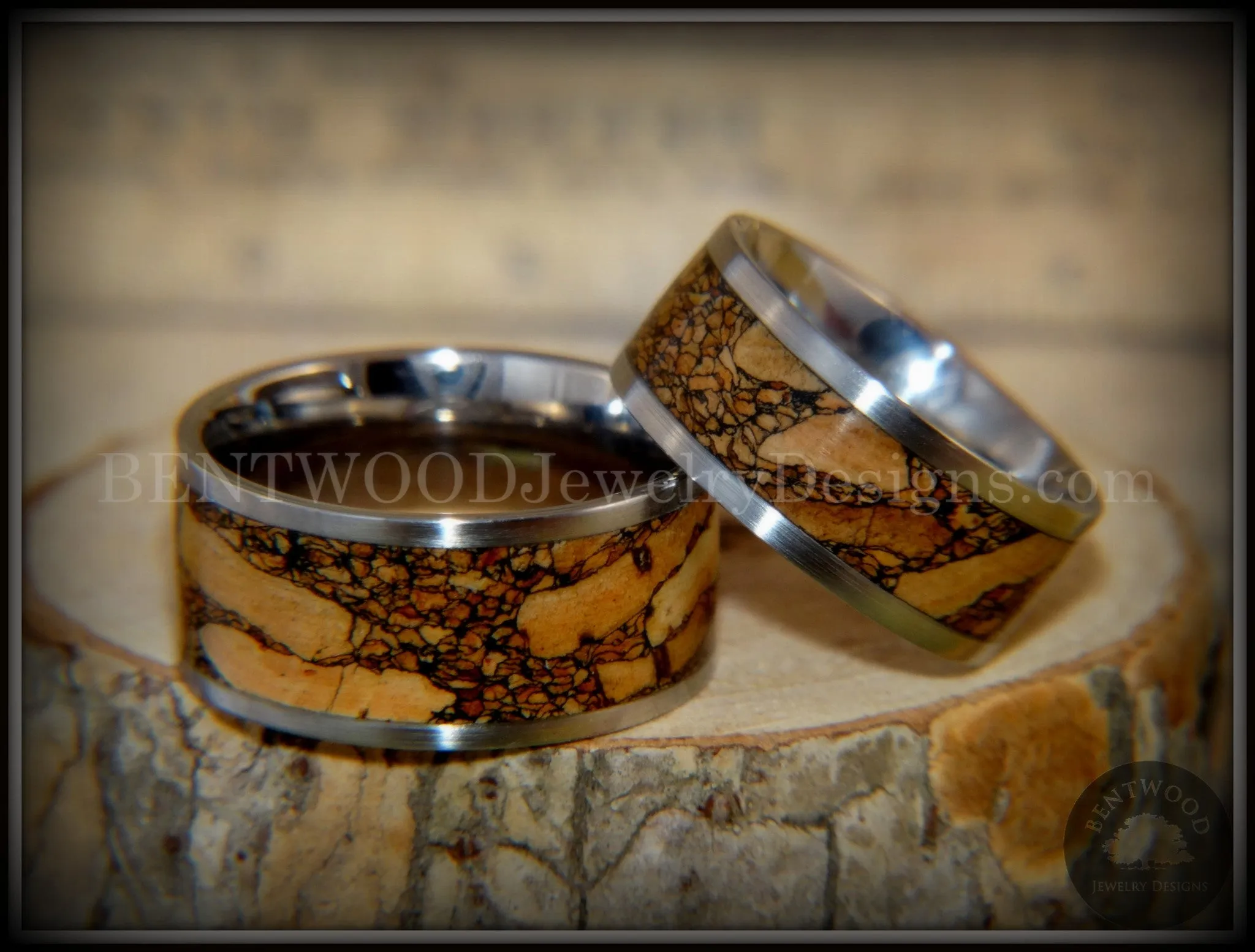 Bentwood Rings Set - Mediterranean Oak Burl on Surgical Steel Core