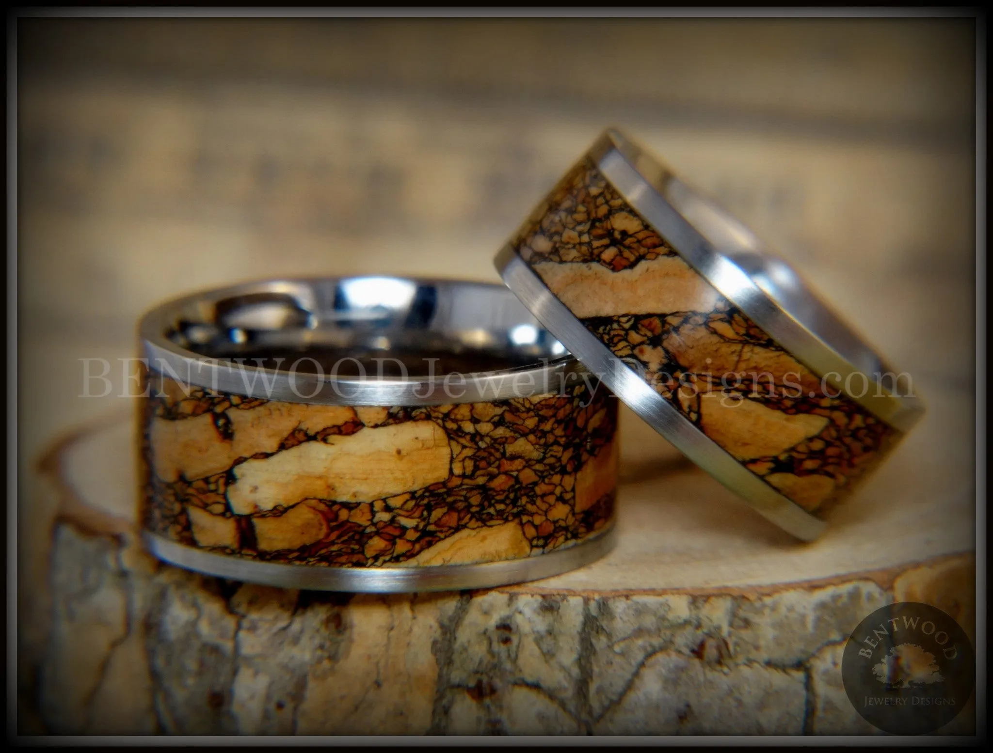 Bentwood Rings Set - Mediterranean Oak Burl on Surgical Steel Core