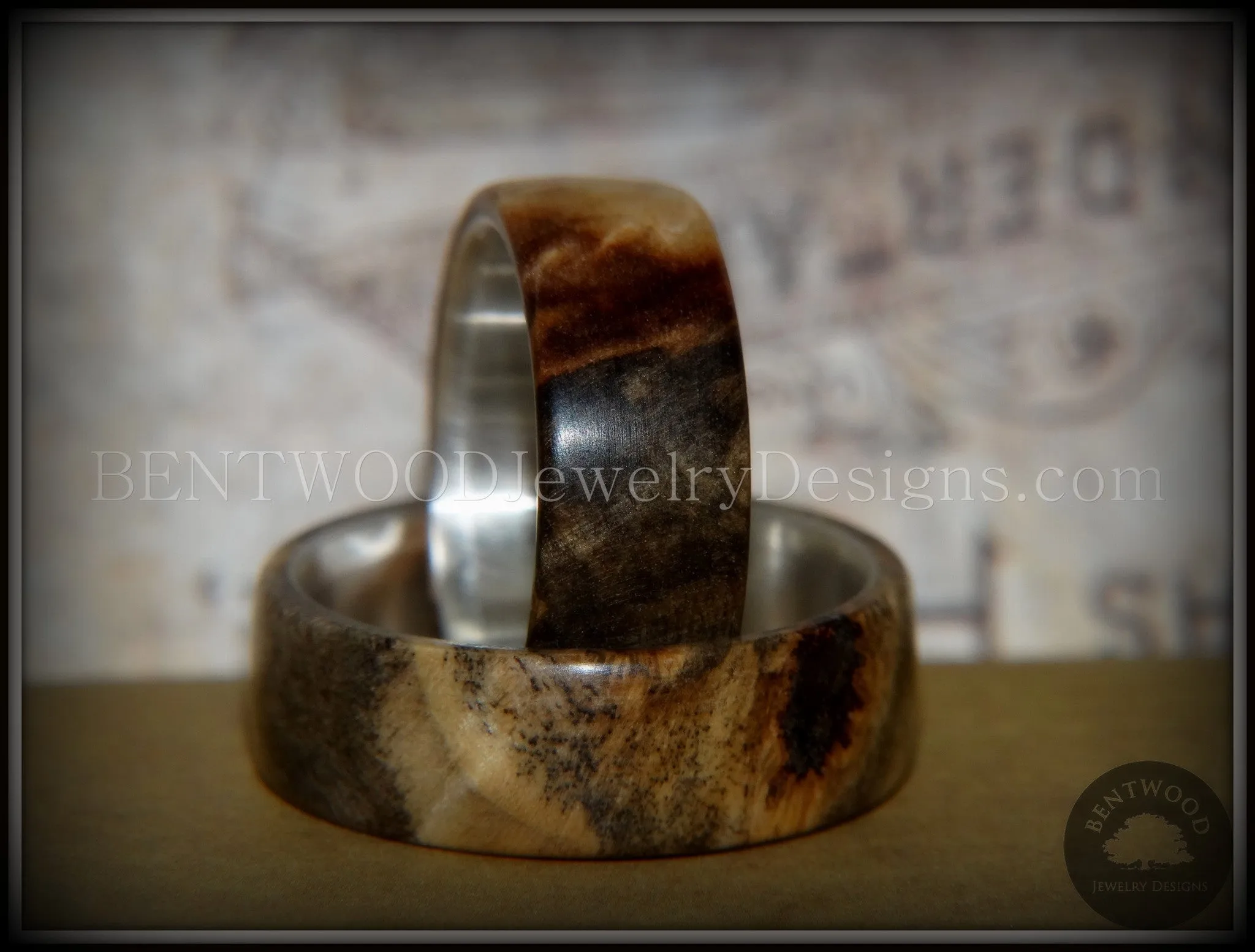 Bentwood Rings Set - Midwest Buckeye Burl on Silver Core Classic Wood Ring Bands