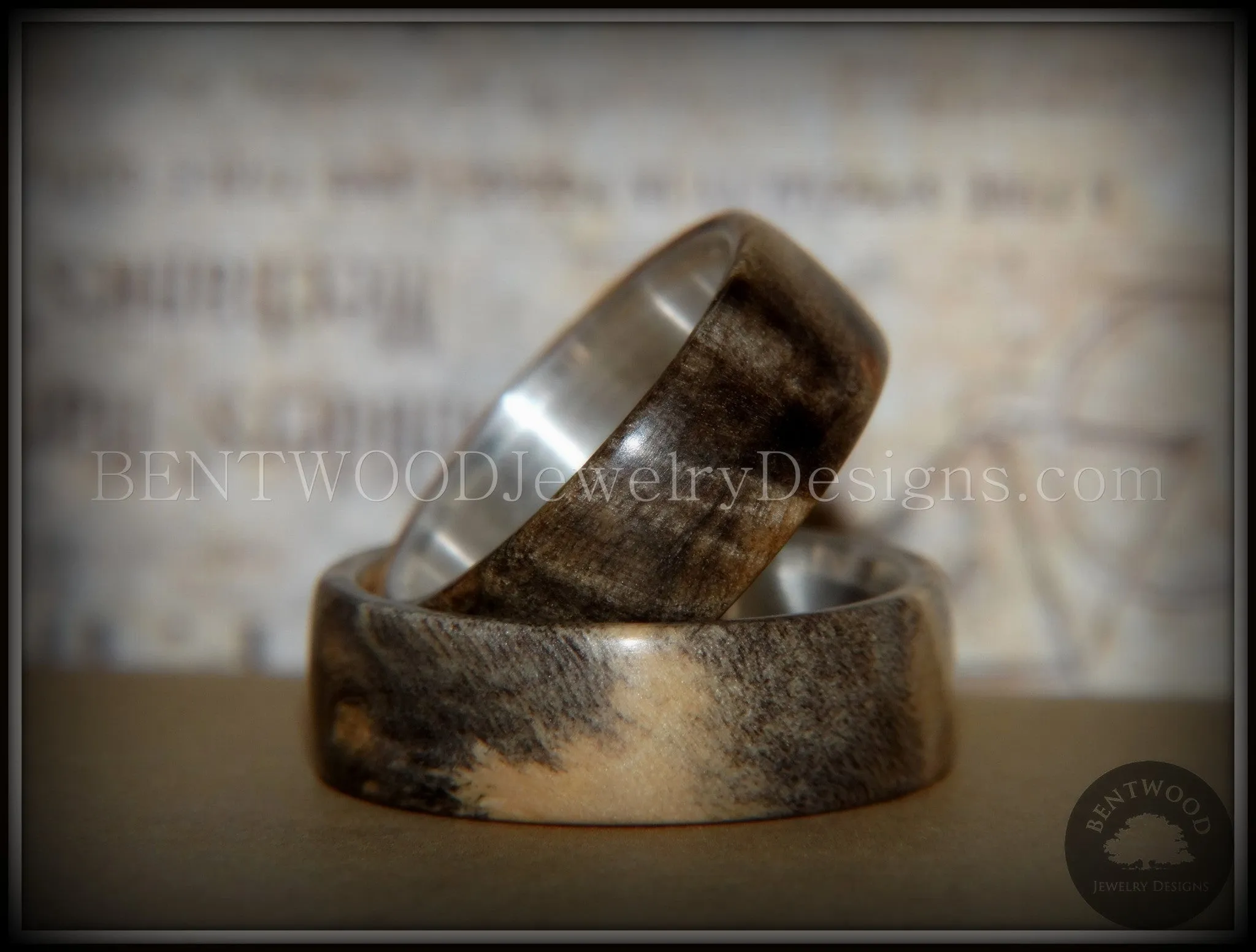 Bentwood Rings Set - Midwest Buckeye Burl on Silver Core Classic Wood Ring Bands