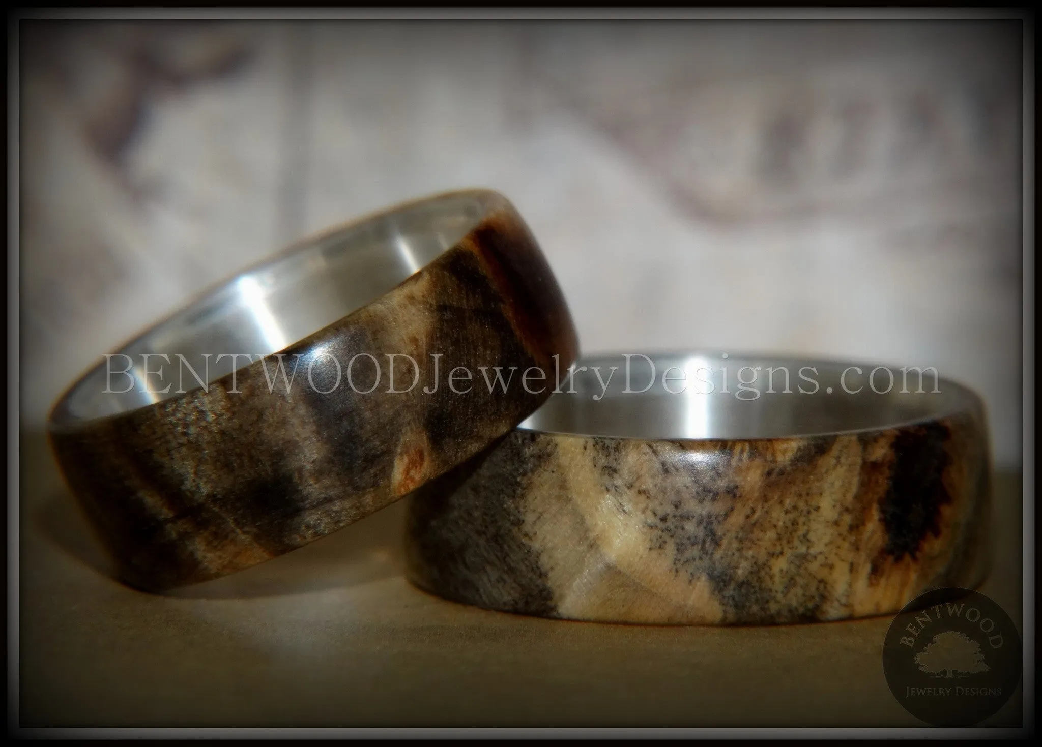 Bentwood Rings Set - Midwest Buckeye Burl on Silver Core Classic Wood Ring Bands