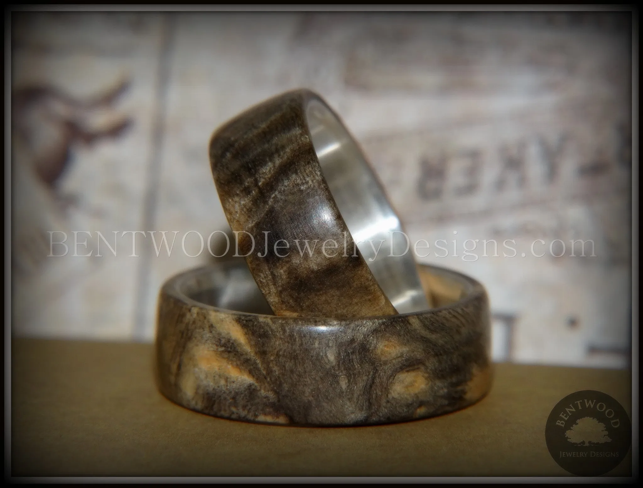 Bentwood Rings Set - Midwest Buckeye Burl on Silver Core Classic Wood Ring Bands