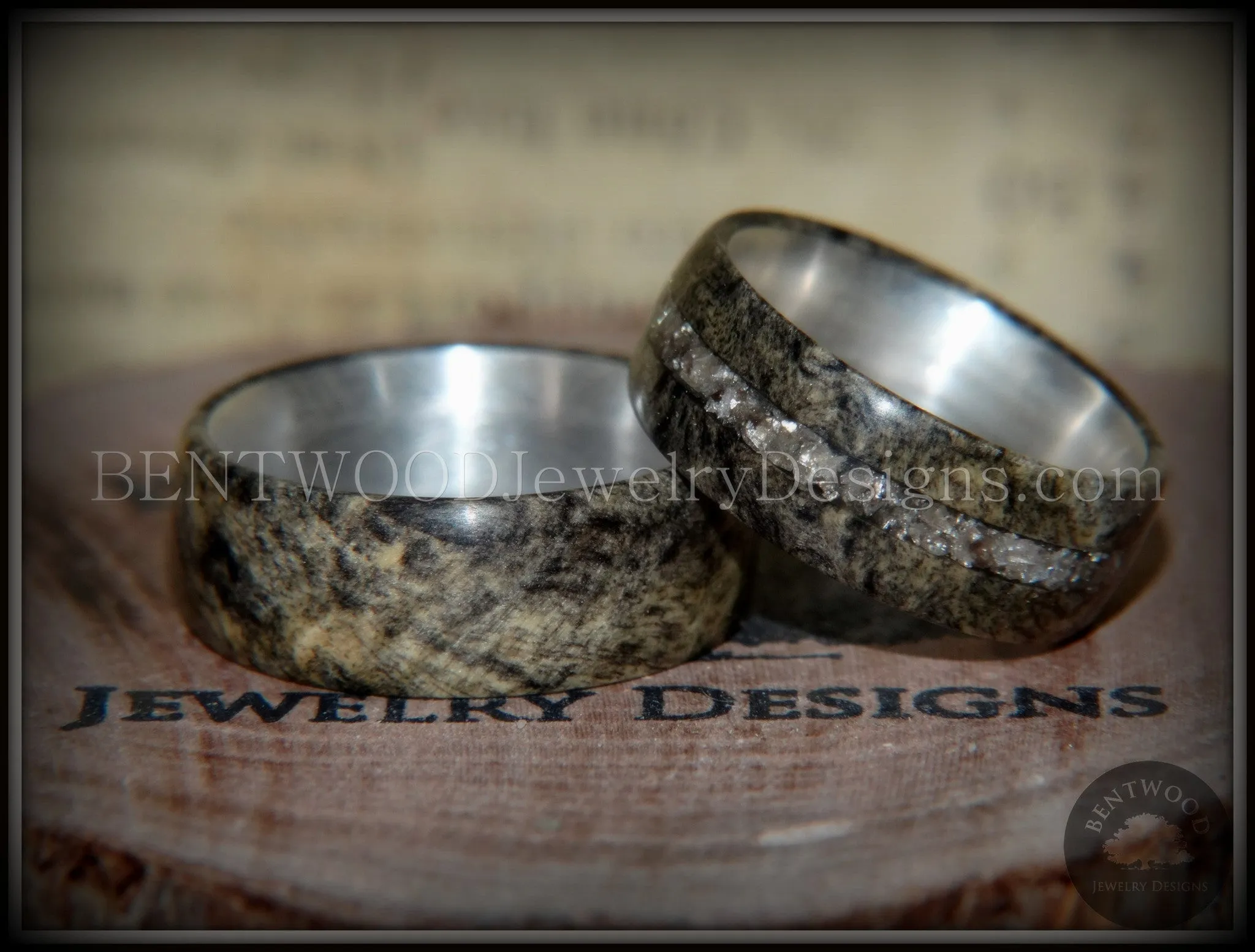 Bentwood Rings Set - Ohio Buckeye Burl on Silver Core Classic and Glass Inlay