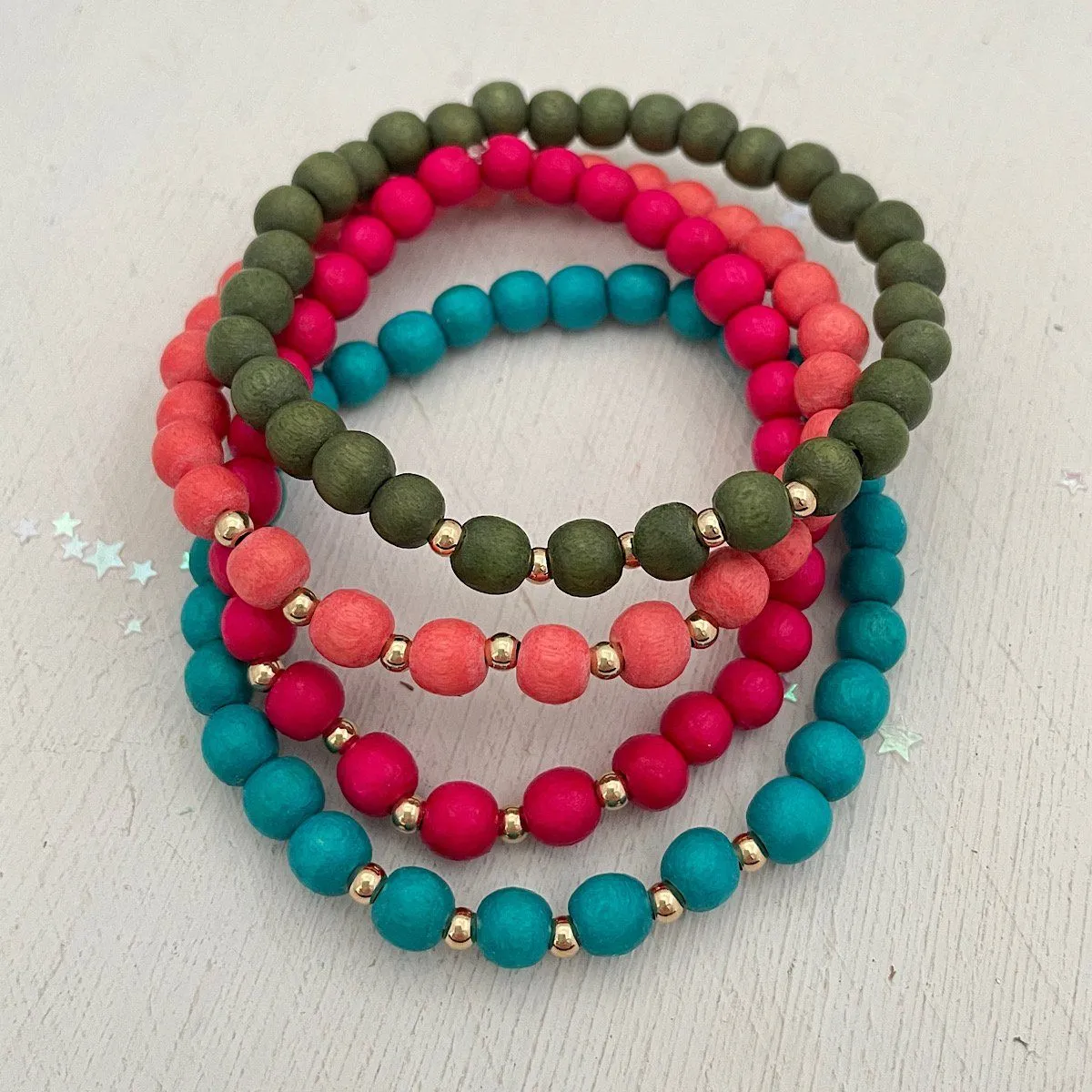 Boho Wood Bead Stacking Bracelets