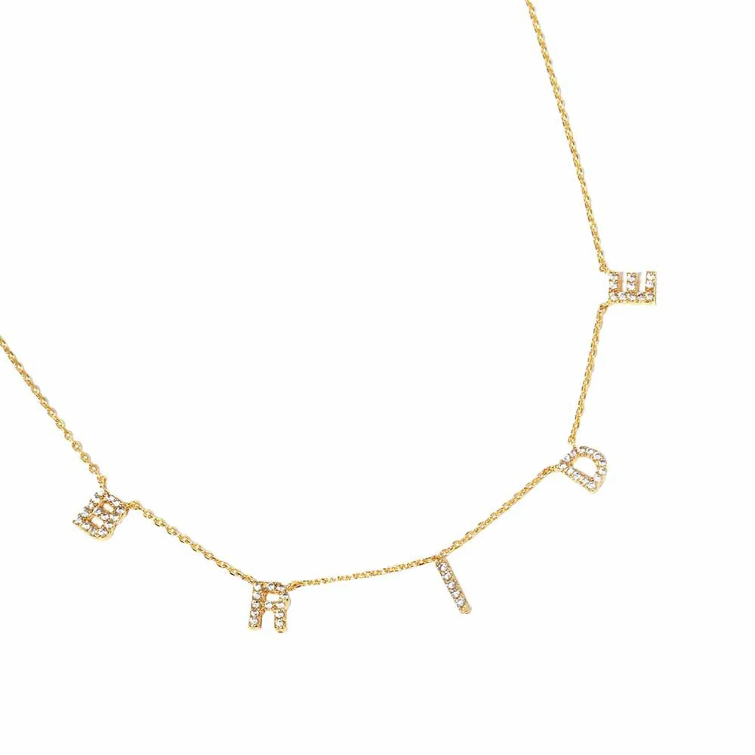 Bride Message Pendant Gold Dipped CZ Necklace