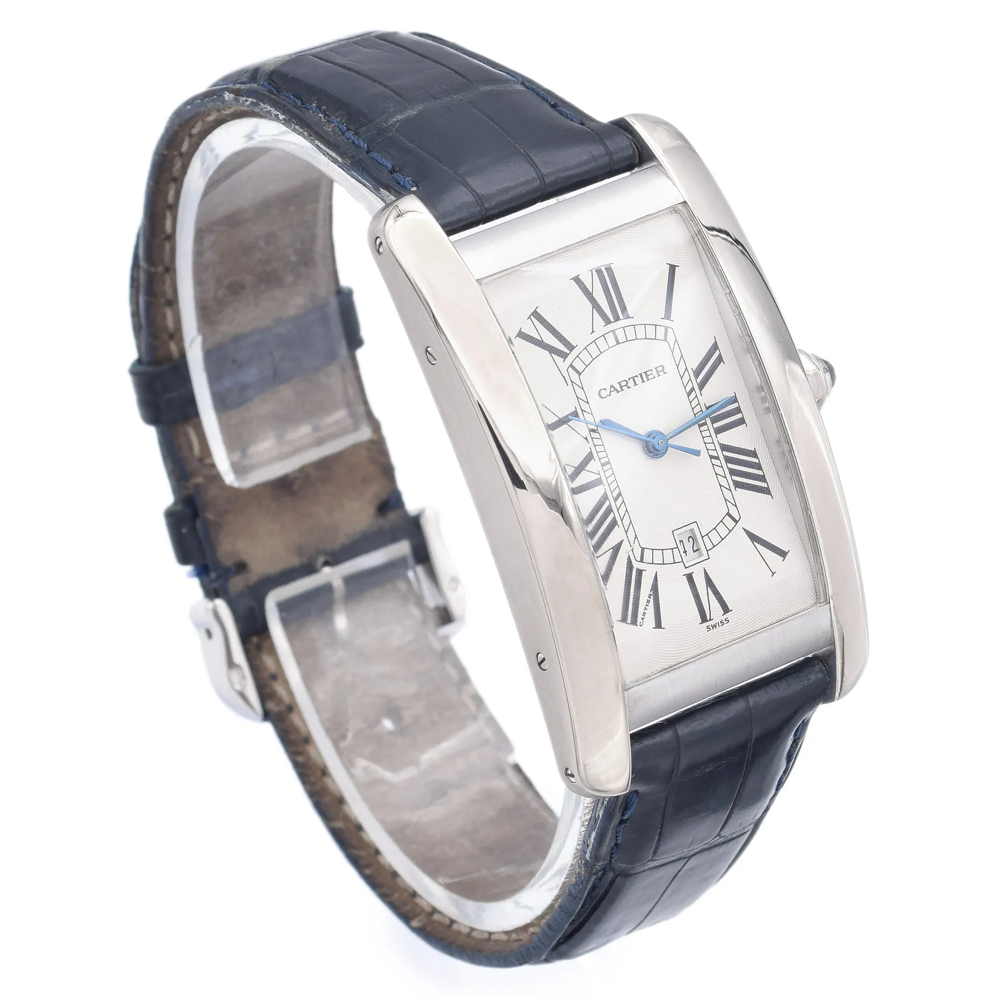 Stylish Cartier Tank Americaine 18K White Gold Automatic Mens Watch (Ref. 1741) - Complete with Box and Papers