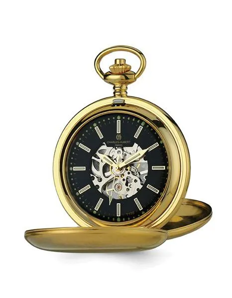 Charles Hubert IP Plated Double Cover Tritium Mechanical Pocket Watch