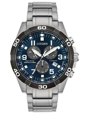 Citizen Eco-Drive Brycen Mens Watch - Super Titanium Chronograph with Blue Dial