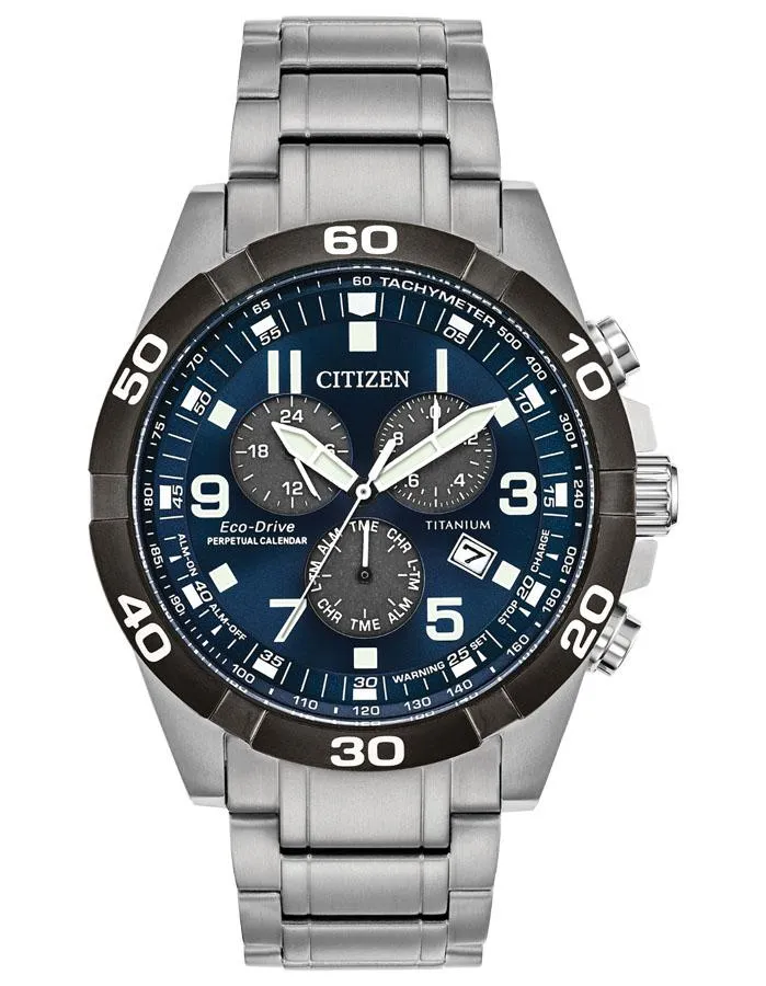 Citizen Eco-Drive Brycen Mens Watch - Super Titanium Chronograph with Blue Dial