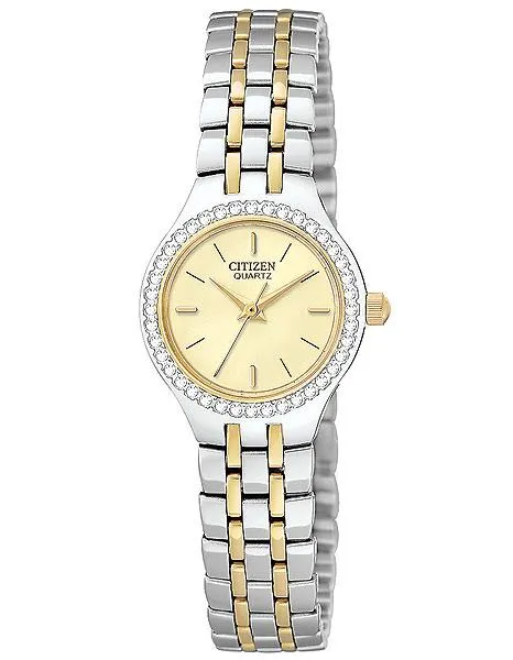 Citizen Quartz Ladies Two-Tone Crystal Watch - Champagne Dial - Bracelet