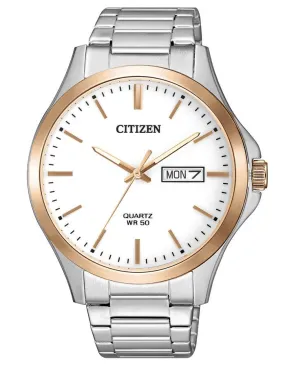 Citizen Quartz Mens Watch - Stainless Steel - White Dial - Day/Date - Bracelet