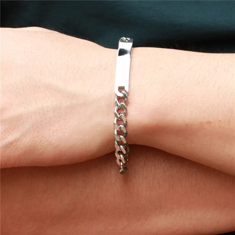 Custom Text Engraving Stainless Steel Fashion Couple Chain Bracelets